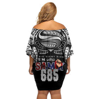 Super Samoa-Six Eight Five to The World Family Matching Off Shoulder Short Dress and Hawaiian Shirt Traditional Samoan Tattoo Black Color