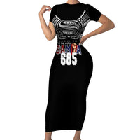 Super Samoa-Six Eight Five to The World Family Matching Short Sleeve Bodycon Dress and Hawaiian Shirt Traditional Samoan Tattoo Black Color