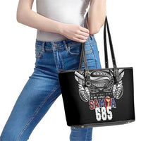Super Samoa-Six Eight Five to The World Leather Tote Bag Traditional Samoan Tattoo Black Color LT03 - Polynesian Pride