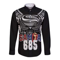 Super Samoa-Six Eight Five to The World Long Sleeve Button Shirt Traditional Samoan Tattoo Black Color LT03 Unisex Black - Polynesian Pride