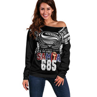 Super Samoa-Six Eight Five to The World Off Shoulder Sweater Traditional Samoan Tattoo Black Color LT03 Women Black - Polynesian Pride