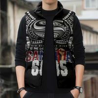 Super Samoa-Six Eight Five to The World Sleeveless Puffer Jacket Traditional Samoan Tattoo Black Color LT03 - Polynesian Pride