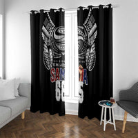 Super Samoa-Six Eight Five to The World Window Curtain Traditional Samoan Tattoo Black Color LT03 With Grommets Black - Polynesian Pride