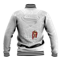 Super Samoa-Six Eight Five to The World Baseball Jacket Traditional Samoan Tattoo All White LT03 - Polynesian Pride