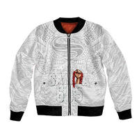 Super Samoa-Six Eight Five to The World Bomber Jacket Traditional Samoan Tattoo All White LT03 Unisex White - Polynesian Pride