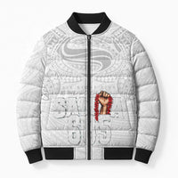 Super Samoa-Six Eight Five to The World Bomber Puffer Jacket Traditional Samoan Tattoo All White LT03 Unisex White - Polynesian Pride
