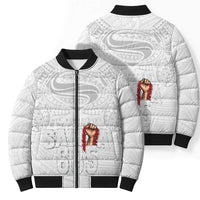 Super Samoa-Six Eight Five to The World Bomber Puffer Jacket Traditional Samoan Tattoo All White LT03 - Polynesian Pride