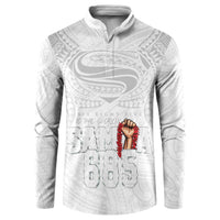 Super Samoa-Six Eight Five to The World Button Sweatshirt Traditional Samoan Tattoo All White LT03 White - Polynesian Pride