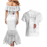 Super Samoa-Six Eight Five to The World Couples Matching Mermaid Dress and Hawaiian Shirt Traditional Samoan Tattoo All White
