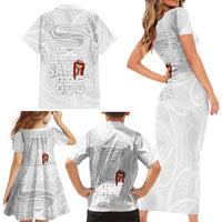 Super Samoa-Six Eight Five to The World Family Matching Short Sleeve Bodycon Dress and Hawaiian Shirt Traditional Samoan Tattoo All White