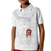 Super Samoa-Six Eight Five to The World Kid Polo Shirt Traditional Samoan Tattoo All White LT03 Kid White - Polynesian Pride