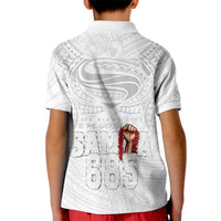 Super Samoa-Six Eight Five to The World Kid Polo Shirt Traditional Samoan Tattoo All White LT03 - Polynesian Pride