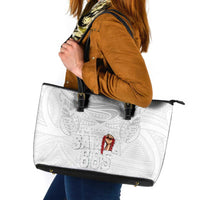 Super Samoa-Six Eight Five to The World Leather Tote Bag Traditional Samoan Tattoo All White LT03 White - Polynesian Pride