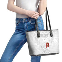 Super Samoa-Six Eight Five to The World Leather Tote Bag Traditional Samoan Tattoo All White LT03 - Polynesian Pride