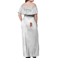 Super Samoa-Six Eight Five to The World Off Shoulder Maxi Dress Traditional Samoan Tattoo All White LT03 - Polynesian Pride