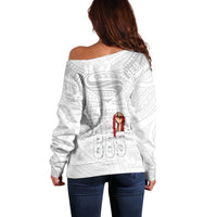 Super Samoa-Six Eight Five to The World Off Shoulder Sweater Traditional Samoan Tattoo All White LT03 - Polynesian Pride