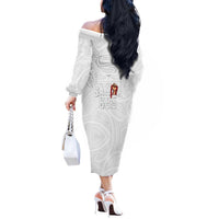 Super Samoa-Six Eight Five to The World Off The Shoulder Long Sleeve Dress Traditional Samoan Tattoo All White LT03 - Polynesian Pride