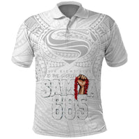 Super Samoa-Six Eight Five to The World Polo Shirt Traditional Samoan Tattoo All White LT03 White - Polynesian Pride