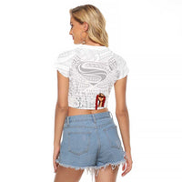 Super Samoa-Six Eight Five to The World Raglan Cropped T Shirt Traditional Samoan Tattoo All White LT03 - Polynesian Pride