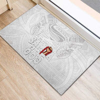 Super Samoa-Six Eight Five to The World Rubber Doormat Traditional Samoan Tattoo All White LT03 - Polynesian Pride