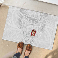 Super Samoa-Six Eight Five to The World Rubber Doormat Traditional Samoan Tattoo All White LT03 - Polynesian Pride