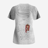 Super Samoa-Six Eight Five to The World Scrub Top Traditional Samoan Tattoo All White LT03 - Polynesian Pride