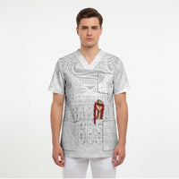 Super Samoa-Six Eight Five to The World Scrub Top Traditional Samoan Tattoo All White LT03 - Polynesian Pride