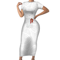 Super Samoa-Six Eight Five to The World Short Sleeve Bodycon Dress Traditional Samoan Tattoo All White LT03 Long Dress White - Polynesian Pride