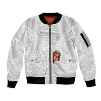 Super Samoa-Six Eight Five to The World Sleeve Zip Bomber Jacket Traditional Samoan Tattoo All White LT03 Unisex White - Polynesian Pride