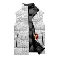 Super Samoa-Six Eight Five to The World Sleeveless Puffer Jacket Traditional Samoan Tattoo All White LT03 - Polynesian Pride