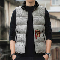Super Samoa-Six Eight Five to The World Sleeveless Puffer Jacket Traditional Samoan Tattoo All White LT03 - Polynesian Pride