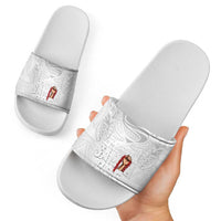 Super Samoa-Six Eight Five to The World Slide Sandals Traditional Samoan Tattoo All White LT03 - Polynesian Pride