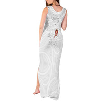 Super Samoa-Six Eight Five to The World Tank Maxi Dress Traditional Samoan Tattoo All White LT03 - Polynesian Pride