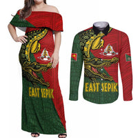 Sepik River Crocodile & Arts Festival Melanesian Pattern Couples Matching Off Shoulder Maxi Dress and Long Sleeve Button Shirt