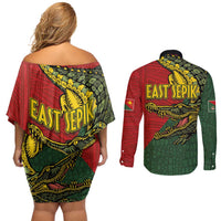 Sepik River Crocodile & Arts Festival Melanesian Pattern Couples Matching Off Shoulder Short Dress and Long Sleeve Button Shirt