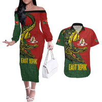 Sepik River Crocodile & Arts Festival Melanesian Pattern Couples Matching Off The Shoulder Long Sleeve Dress and Hawaiian Shirt