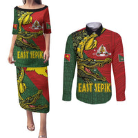 Sepik River Crocodile & Arts Festival Melanesian Pattern Couples Matching Puletasi and Long Sleeve Button Shirt LT03 Red - Polynesian Pride