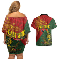 Sepik River Crocodile & Arts Festival Couples Matching Off Shoulder Short Dress and Hawaiian Shirt Bird-of-paradise Melanesian Tattoo