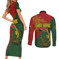 Sepik River Crocodile & Arts Festival Couples Matching Short Sleeve Bodycon Dress and Long Sleeve Button Shirt Bird-of-paradise Melanesian Tattoo