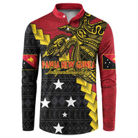 Papua New Guinea Independence Day Button Sweatshirt Bird-of-paradise Melanesian Tattoo LT03 Red - Polynesian Pride