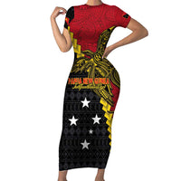 Papua New Guinea Independence Day Short Sleeve Bodycon Dress Bird-of-paradise Melanesian Tattoo