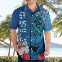 Custom Polynesian Fiji Hawaiian Shirt Shark and Hibiscus Tapa Pattern Blue Version LT03 - Polynesian Pride