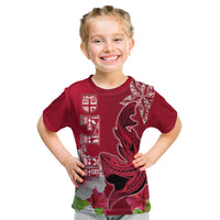 Polynesian Fiji Kid T Shirt Shark and Hibiscus Tapa Pattern Red Version LT03 Red - Polynesian Pride