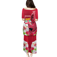 Custom Polynesian Fiji Puletasi Shark and Hibiscus Tapa Pattern Red Version LT03 - Polynesian Pride