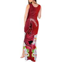 Custom Polynesian Fiji Tank Maxi Dress Shark and Hibiscus Tapa Pattern Red Version LT03 - Polynesian Pride