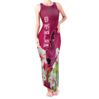 Custom Polynesian Fiji Tank Maxi Dress Shark and Hibiscus Tapa Pattern Purple Version LT03 Women Pink - Polynesian Pride