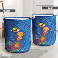 Hawaiian Funny Fruits Sea Animals Laundry Basket Mango Reef Triggerfish and Pineapple Turtle and Mandarin Jellyfish LT03 - Polynesian Pride