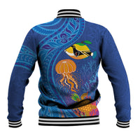 Hawaiian Funny Fruits Sea Animals Baseball Jacket Mango Reef Triggerfish and Pineapple Turtle and Mandarin Jellyfish LT03 - Polynesian Pride