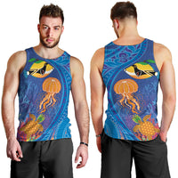 Hawaiian Funny Fruits Sea Animals Men Tank Top Mango Reef Triggerfish and Pineapple Turtle and Mandarin Jellyfish