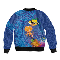 Hawaiian Funny Fruits Sea Animals Sleeve Zip Bomber Jacket Mango Reef Triggerfish and Pineapple Turtle and Mandarin Jellyfish LT03 - Polynesian Pride